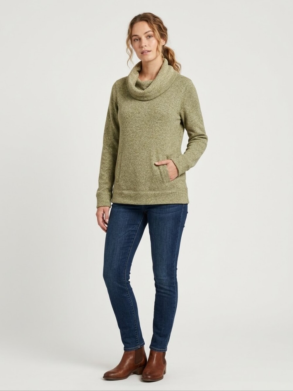 J.Crew Factory Olive Green Marl Wool Blend Cowl Neck Pullover Sweater Medium